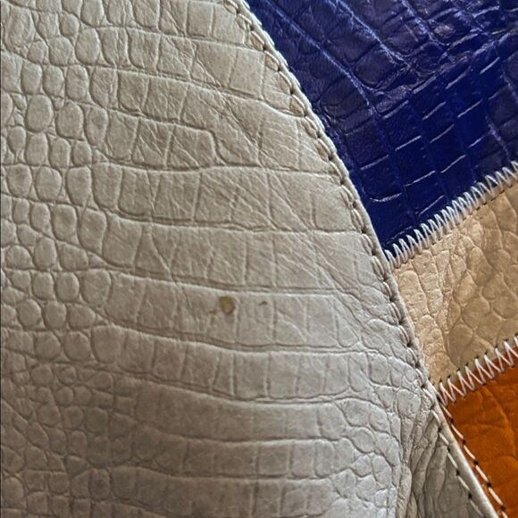 Vintage 1970’s Italian Croc Embossed Leather Patchwork Carry On Large Tote - Picture 14 of 14